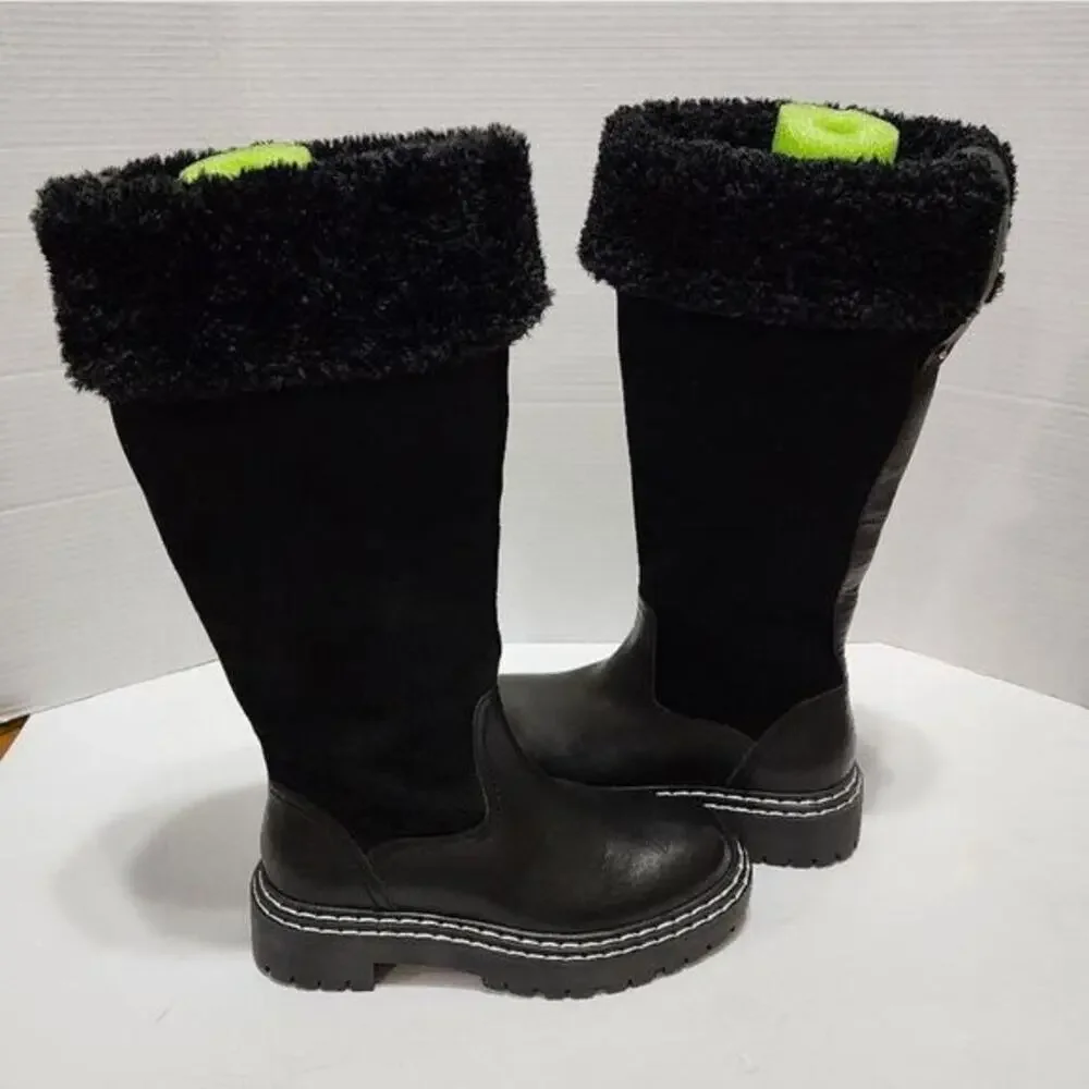 Splendid Antonia Sherpa trimmed black suede and leather boots Women's size 7 new